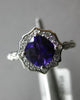ESTATE 1.1CT DIAMOND & AAA AMETHYST 14KT WHITE GOLD 3D CLASSIC FLOWER LOVE RING