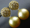 ESTATE LARGE .30CT DIAMOND & AAA GOLDEN SOUTH SEA PEARL 18K YELLOW GOLD EARRINGS