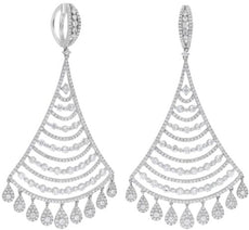 ESTATE LARGE 8.80CT DIAMOND 18K WHITE GOLD MULTI ROW CHANDELIER HANGING EARRINGS
