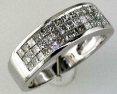 1CT DIAMOND 14KT WHITE GOLD 3D 3 ROW PRINCESS INVISIBLE WEDDING ANNIVERSARY RING