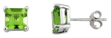ESTATE 2.30CT AAA PERIDOT 14KT WHITE GOLD 3D CLASSIC PRINCESS CUT STUD EARRINGS