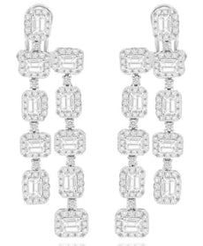 5.46CT DIAMOND 18KT WHITE GOLD 3D ROUND & BAGUETTE MULTI SQUARE HANGING EARRINGS