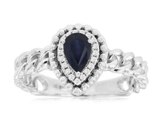 .60CT DIAMOND & AAA SAPPHIRE 14K WHITE GOLD 3D PEAR SHAPE & ROUND HALO LOVE RING