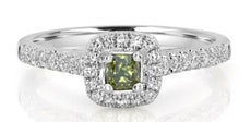 .44CT WHITE & FANCY YELLOW DIAMOND 18KT WHITE GOLD PRINCESS HALO ENGAGEMENT RING