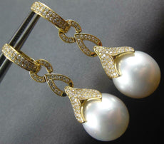 EXTRA LARGE .77CT DIAMOND & AAA SOUTH SEA PEARL 18K YELLOW GOLD HANGING EARRINGS