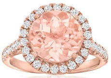 4.56CT DIAMOND & AAA MORGANITE 18KT ROSE GOLD CLASSIC ROUND HALO ENGAGEMENT RING