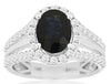 2.92CT DIAMOND & AAA SAPPHIRE 14KT WHITE GOLD OVAL & ROUND HALO ENGAGEMENT RING