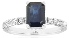 2.35CT DIAMOND & AAA SAPPHIRE 14KT WHITE GOLD EMERALD CUT & ROUND SOLITAIRE RING
