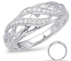 ESTATE .11CT DIAMOND 14KT WHITE GOLD 3D CLASSIC DOUBLE LEAF CRISS CROSS FUN RING