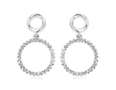 ESTATE .25CT DIAMOND 14KT WHITE GOLD 3D BAGUETTE CIRCULAR FUN HANGING EARRINGS