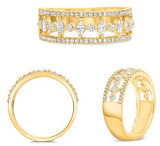 .52CT DIAMOND 14KT YELLOW GOLD ROUND & MARQUISE FLORAL WEDDING ANNIVERSARY RING
