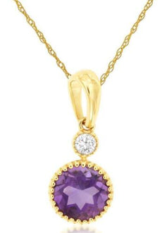 .45CT DIAMOND & AAA AMETHYST 14KT YELLOW GOLD 3D ROUND FILIGREE FLOATING PENDANT