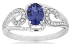0.94CT DIAMOND & AAA TANZANITE 14KT WHITE GOLD 3D OVAL & ROUND ENGAGEMENT RING