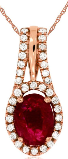 1.44CT DIAMOND & AAA RUBY 14KT ROSE GOLD OVAL & ROUND CLASSIC FLOATING PENDANT