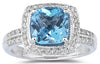 2.81CT DIAMOND & AAA BLUE TOPAZ 14KT WHITE GOLD CUSHION & ROUND HALO FUN RING