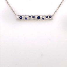 .44CT DIAMOND & AAA SAPPHIRE 18K WHITE GOLD RECTANGULAR ETOILE BAR LOVE NECKLACE
