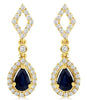 1.54CT DIAMOND & AAA SAPPHIRE 14KT YELLOW GOLD PEAR SHAPE HALO HANGING EARRINGS