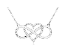 ESTATE .09CT DIAMOND 14KT WHITE GOLD 3D OPEN HEART INFINITY LOVE NECKLACE