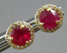 ESTATE .79CT DIAMOND & AAA RUBY 14K YELLOW GOLD ROUND HALO MARTINI STUD EARRINGS