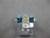 1.27CT FANCY YELLOW & BLUE DIAMOND 14K WHITE GOLD 3 STONE LUCIDA ENGAGEMENT RING