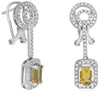 1.38CT DIAMOND & AAA CITRINE 14K WHITE GOLD EMERALD CUT & ROUND CLIP ON EARRINGS