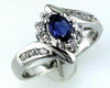 ESTATE .90CT DIAMOND & AAA SAPPHIRE 14K WHITE GOLD OVAL & ROUND FLOWER LOVE RING