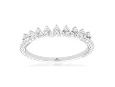 ESTATE .10CT DIAMOND 14KT WHITE GOLD 3D CLASSIC ROUND BEADED CROWN RING
