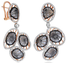 LARGE 6.43CT WHITE & SLICE DIAMOND 18KT ROSE GOLD OVAL CLIP ON HANGING EARRINGS