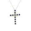 1.15CT DIAMOND & AAA SAPPHIRE 18K WHITE GOLD MULTI FLOWER CROSS FLOATING PENDANT