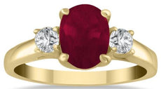 1.58CT DIAMOND & AAA RUBY 14KT YELLLOW GOLD OVAL & ROUND 3 STONE FRIENDSHIP RING