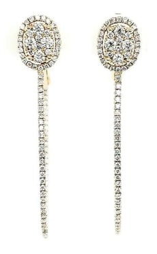 ESTATE LARGE 1.15CT DIAMOND 18KT YELLOW GOLD CLUSTER OVAL HOOP HANGING EARRINGS