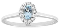 .31CT DIAMOND & AAA AQUAMARINE 14KT WHITE GOLD OVAL & ROUND FRIENDSHIP LOVE RING
