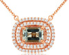 LARGE 1.18CT DIAMOND & AAA AQUAMARINE 14K ROSE GOLD EMERALD CUT & ROUND NECKLACE