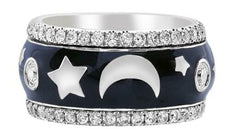 1.32CT DIAMOND & BLACK ENAMEL 18K WHITE GOLD MOON & STAR ETOILE ANNIVERSARY RING