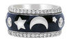 1.32CT DIAMOND & BLACK ENAMEL 18K WHITE GOLD MOON & STAR ETOILE ANNIVERSARY RING