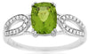 1.52CT DIAMOND & AAA PERIDOT 14KT WHITE GOLD 3D CUSHION & ROUND FRIENDSHIP RING