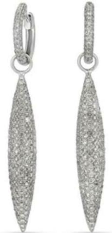 ESTATE LARGE 2.63CT DIAMOND 14KT WHITE GOLD PAVE MARQUISE SHAPE HANGING EARRINGS
