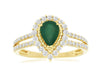 1.20CT DIAMOND & AAA EMERALD 14KT YELLOW GOLD 3D PEAR SHAPE HALO FRIENDSHIP RING