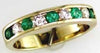 ESTATE .79CT DIAMOND & AAA EMERALD 14KT YELLOW GOLD 3D CHANNEL ANNIVERSARY RING