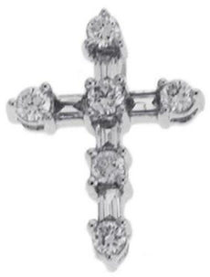 .22CT DIAMOND 14KT WHITE GOLD 3D ROUND & BAGUETTE CLASSIC CROSS FLOATING PENDANT