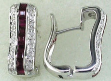 1.42CT DIAMOND & AAA RUBY 14KT WHITE GOLD 3D PRINCESS & ROUND LEVERBACK EARRINGS