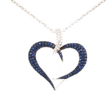 1.76CT DIAMOND & AAA SAPPHIRE 18KT WHITE GOLD OPEN HEART LOVE FLOATING PENDANT