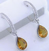 1.38CT DIAMOND & AAA CITRINE 14K YELLOW GOLD PEAR SHAPE & ROUND HANGING EARRINGS
