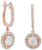 1.28CT DIAMOND 14KT ROSE GOLD 3D ROUND CLASSIC SOLITAIRE HALO HANGING EARRINGS
