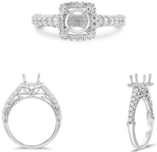.52CT DIAMOND 14KT WHITE GOLD CUSHION & ROUND SQUARE SEMI MOUNT ENGAGEMENT RING