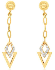 .18CT DIAMOND 14KT YELLOW GOLD 3D GEOMETRICAL TRIANGULAR LINK HANGING EARRINGS