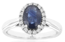 1.81CT DIAMOND & AAA SAPPHIRE 14KT WHITE GOLD OVAL & ROUND HALO ENGAGEMENT RING