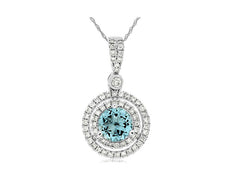 .81CT DIAMOND & AAA AQUAMARINE 14KT WHITE GOLD 3D HALO CIRCULAR FLOATING PENDANT