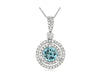 .81CT DIAMOND & AAA AQUAMARINE 14KT WHITE GOLD 3D HALO CIRCULAR FLOATING PENDANT