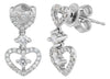 ESTATE .53CT DIAMOND 18KT WHITE GOLD CLASSIC DOUBLE HEART LOVE HANGING EARRINGS